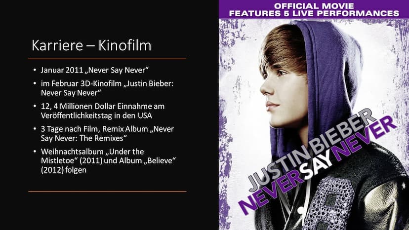 Justin Bieber
ANETA Inhalt
●
●
Justin Bieber
Karriere
Auszeichnungen
Tourneen
Veröffentlichungen
Quellen Justin Bieber
• 1.03.1994 geboren i
