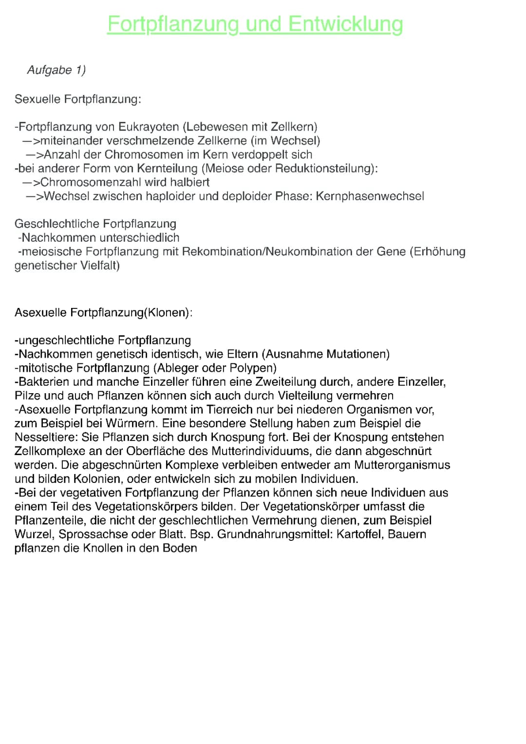Vergleich von Geschlechtlicher und Ungeschlechtlicher Fortpflanzung