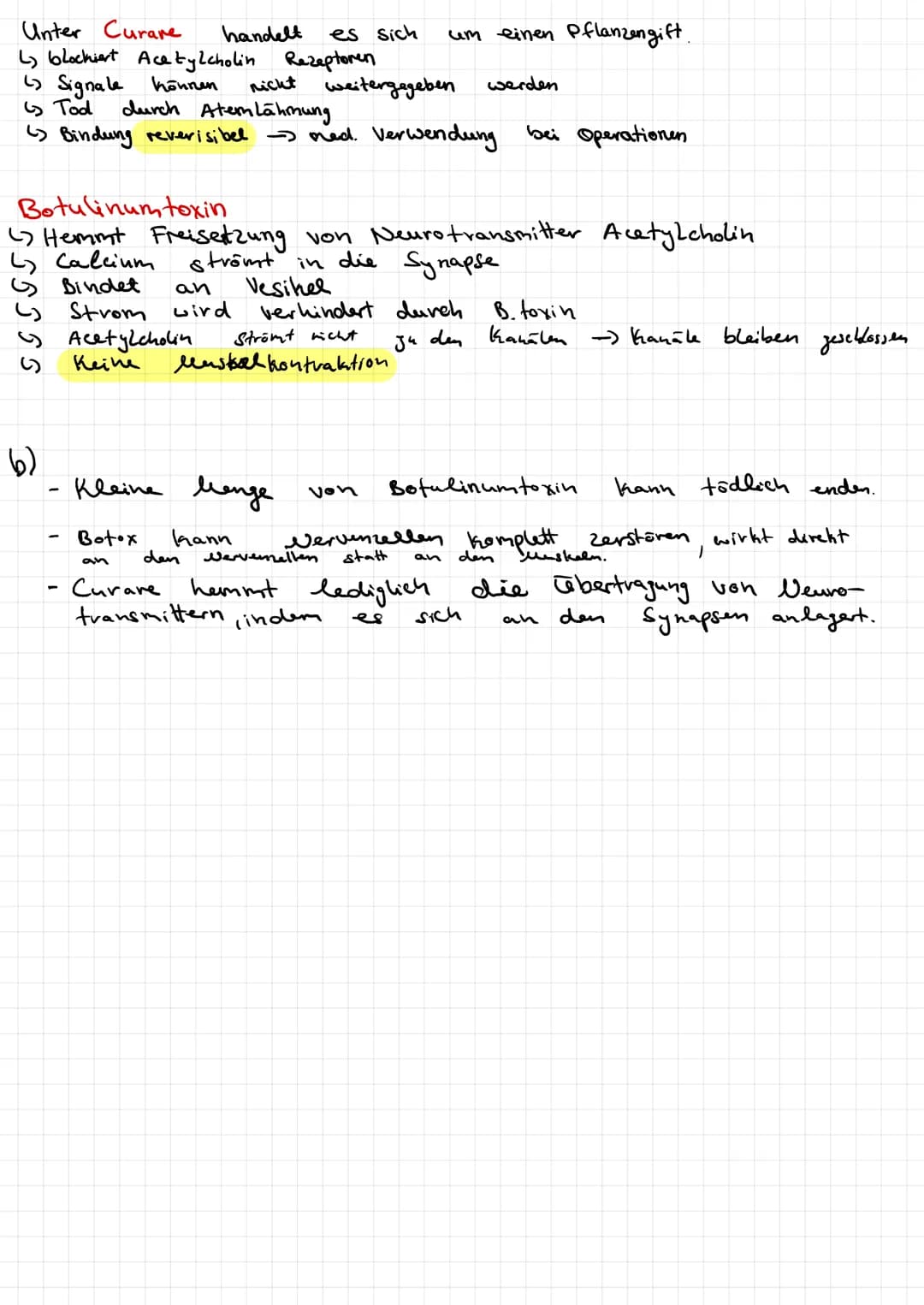 Unter Curare
↳ blockiert Acetylcholin
↳ Signale können
Tod
6)
handelt
an
Strom wird
Acetylcholin
Keine
es sich
durch Atemlähmung
↳ Bindung r