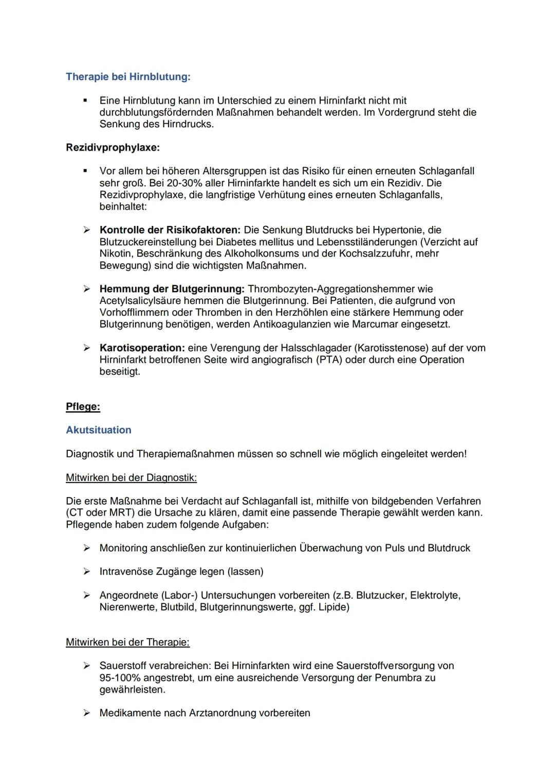 Definition:
Bei einem Schlaganfall treten plötzlich (,,schlagartig") Symptome wie Hemiplegie
(Halbseitenlähmung), Bewegungs-, Sprach- und Be