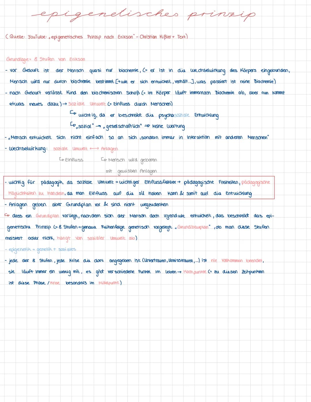 epigendis
(Quelle: YouTube: epigenetisches Prinzip nach Erikson" - Christian Kißler + Text)
etisches prinzip.
Grundlage & Stufen von Erikson