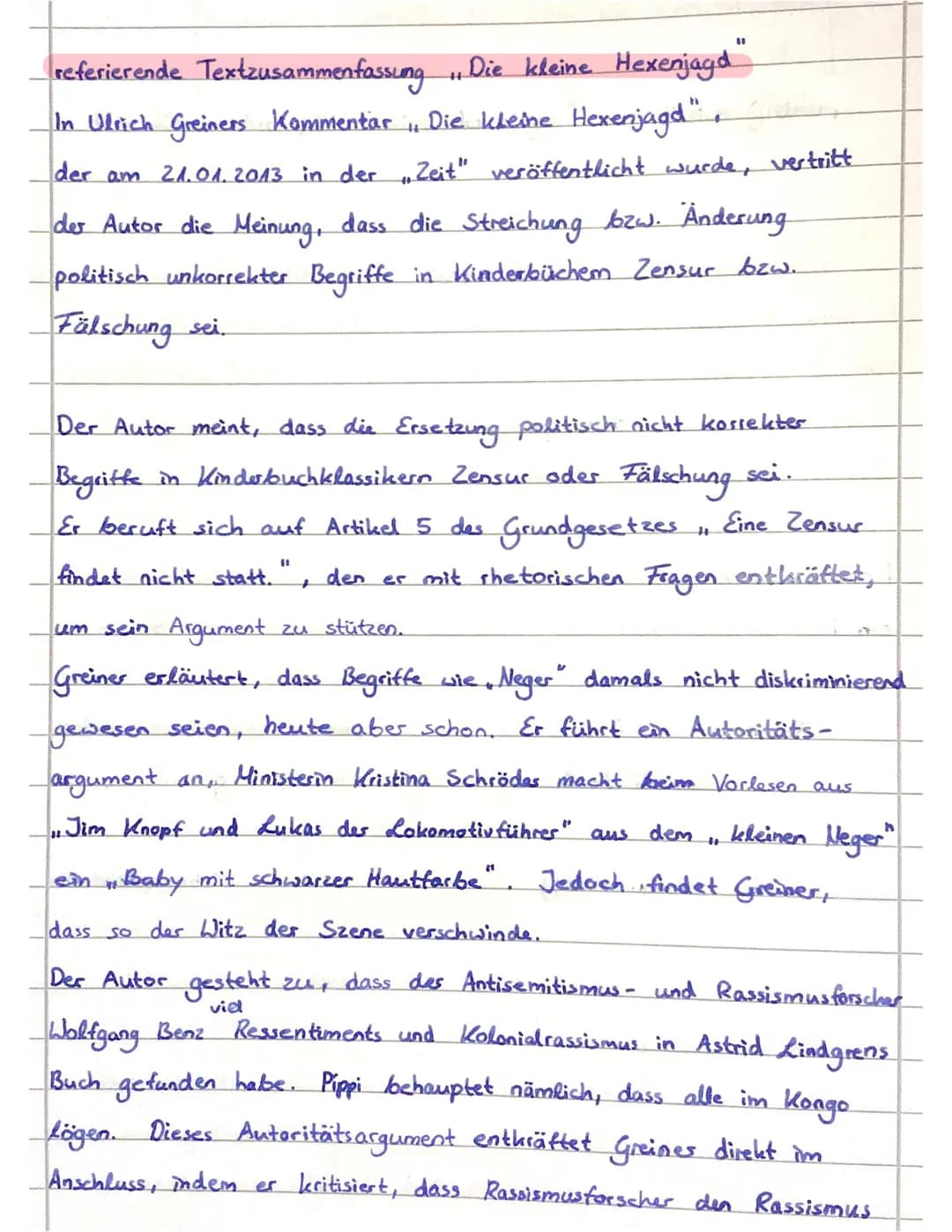 
<p>In seinem Kommentar "Die kleine Hexenjagd", der am 21.01.2013 in der Zeit veröffentlicht wurde, vertritt Ulrich Greiner die Meinung, das