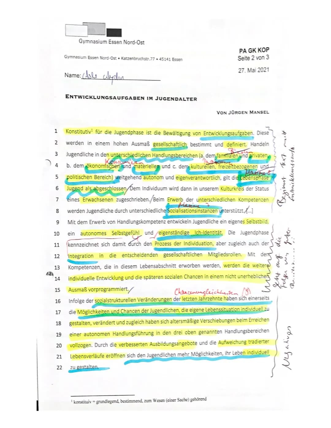 ))
Klausur Nr.4
Jahrgangsstufe Q1.2
Name: ASLI
Teilleistungen - Kriterien
a) Inhaltliche Leistung
Auf. 1
Auf. 2
ANFORDERUNGEN
Der Prüfling
2