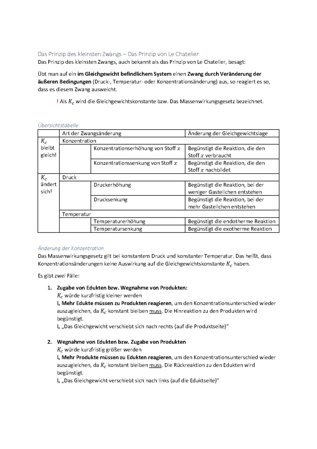 Le Chatelier: Das Prinzip des kleinsten Zwangs