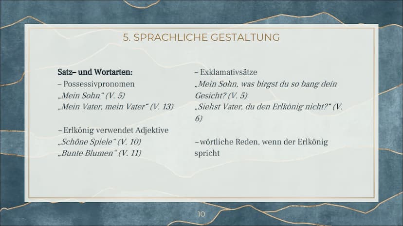 ERLKÖNIG
Johann Wolfgang von Goethe 1. VORTRAG DES GEDICHTS
Wer reitet so spät durch Nacht und Wind?
Es ist der Vater mit seinem Kind;
Er ha
