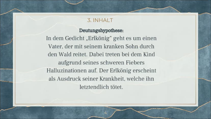 ERLKÖNIG
Johann Wolfgang von Goethe 1. VORTRAG DES GEDICHTS
Wer reitet so spät durch Nacht und Wind?
Es ist der Vater mit seinem Kind;
Er ha