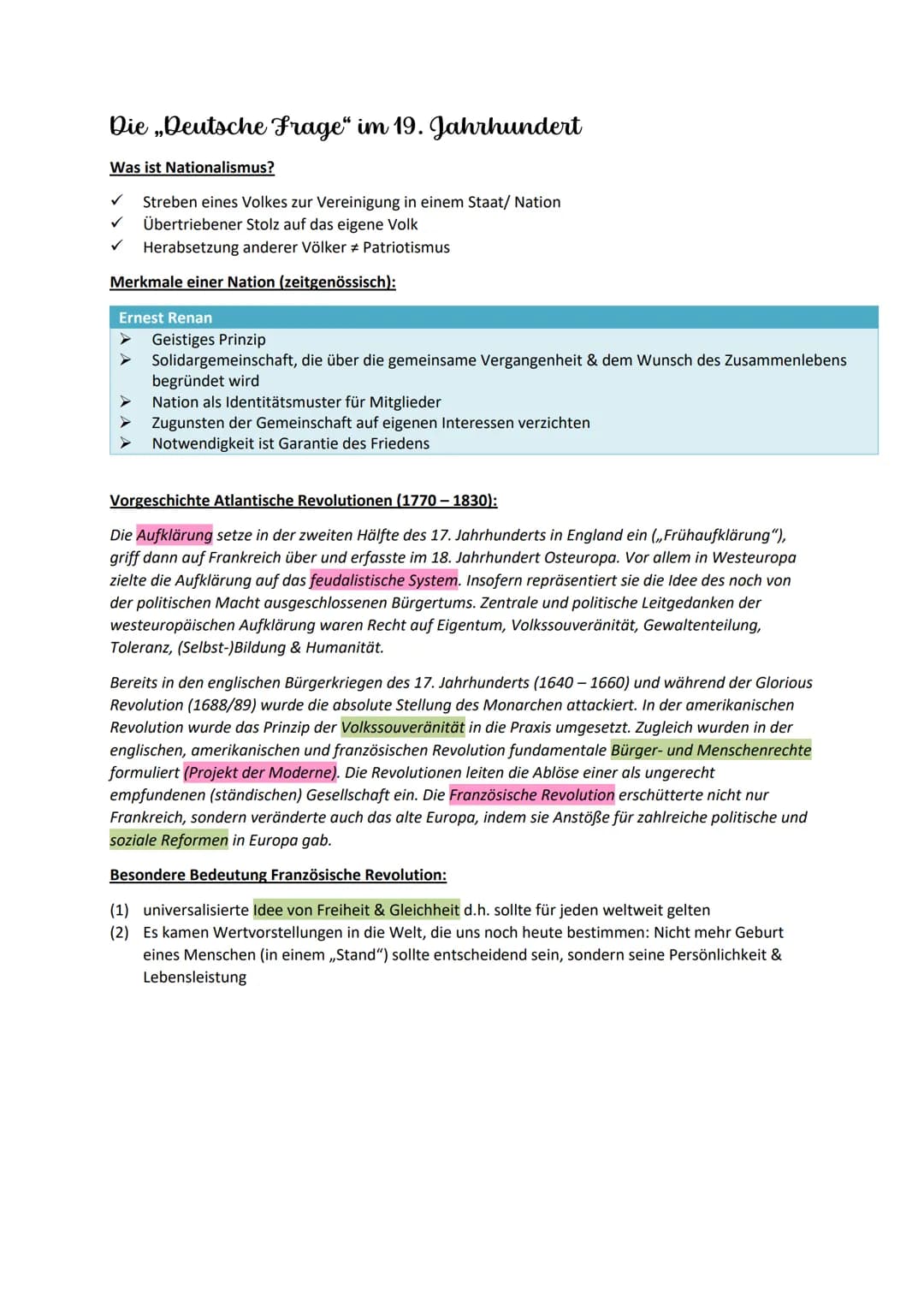 Die Deutsche Frage" im 19. Jahrhundert
Was ist Nationalismus?
Streben eines Volkes zur Vereinigung in einem Staat/ Nation
Übertriebener Stol