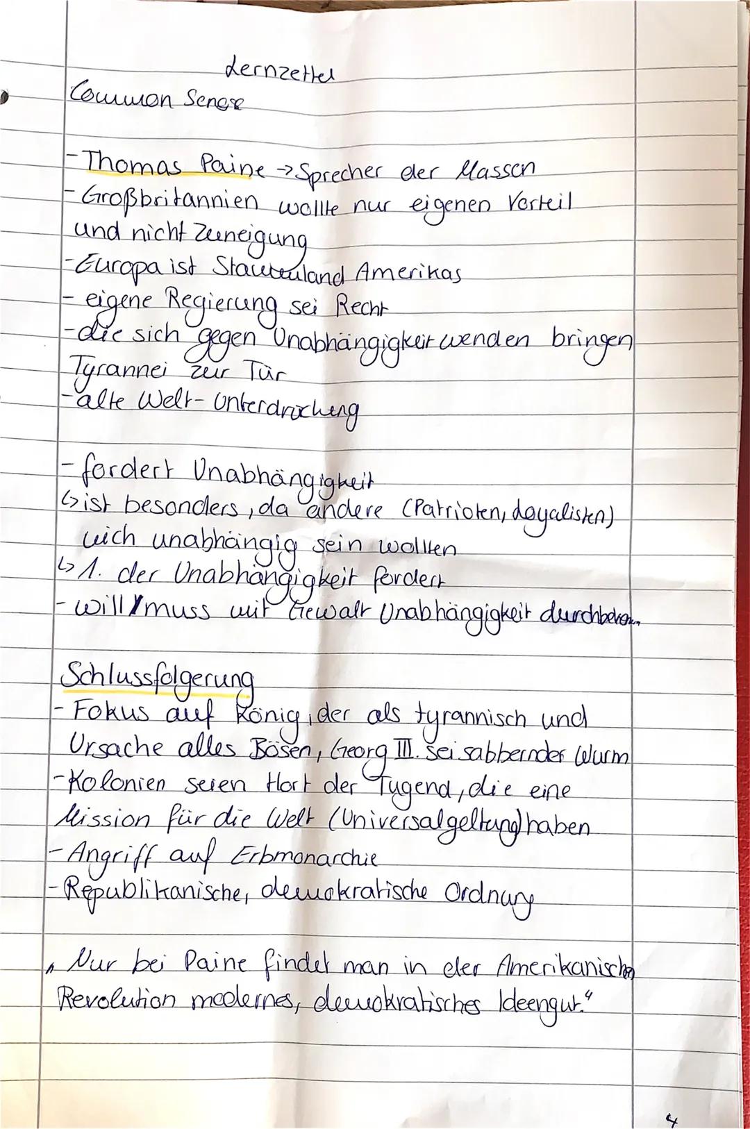 Lernzettel

Common Sengse

-Thomas Paine Sprecher der Massen

- Großbritannien wollte nur eigenen Verteil
und nicht Zuneigung

-Europa ist S