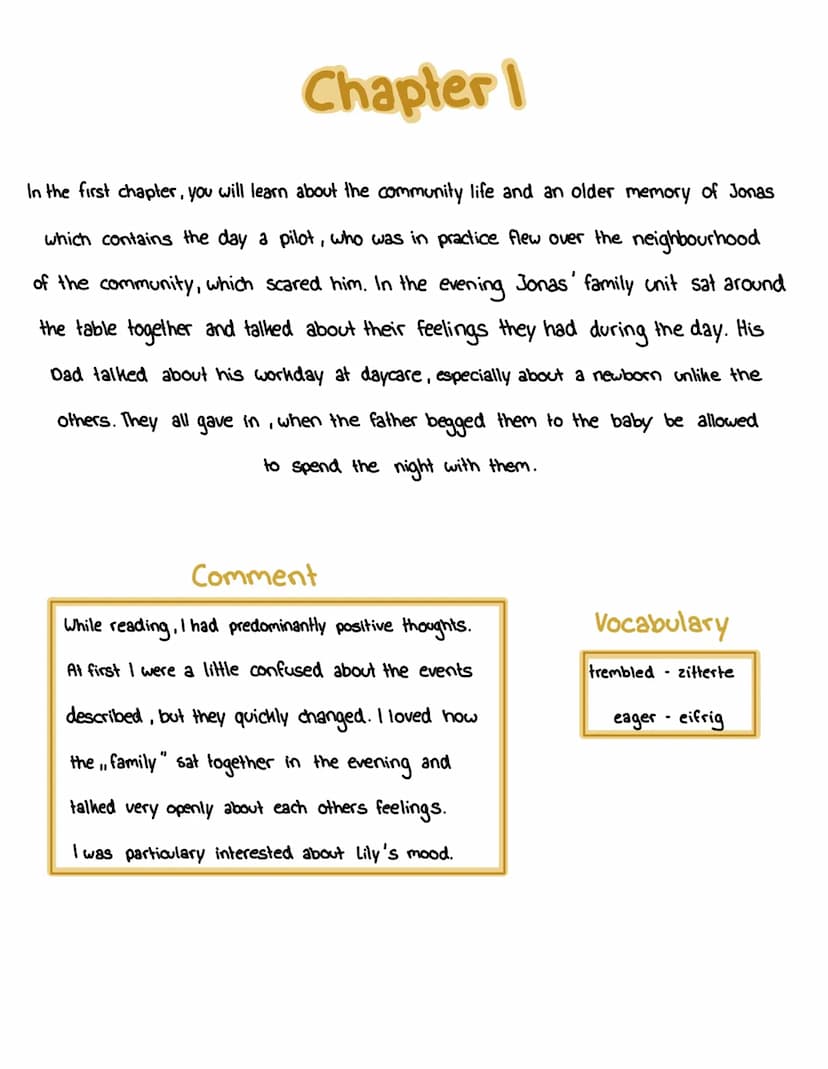 THE GIVER
Lois Lowry
Reading Log by Chapter 1
In the first chapter, you will learn about the community life and an older memory of Jonas
whi