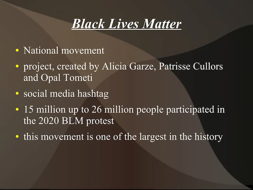 BLACK
LIVES
MATTER ●
• Black Lives Matter
• instance: Georg Floyd
BML symbol
Alicia Garza
Patrisse Cullors
Opal Tometi
●
●
• statiscs
table 