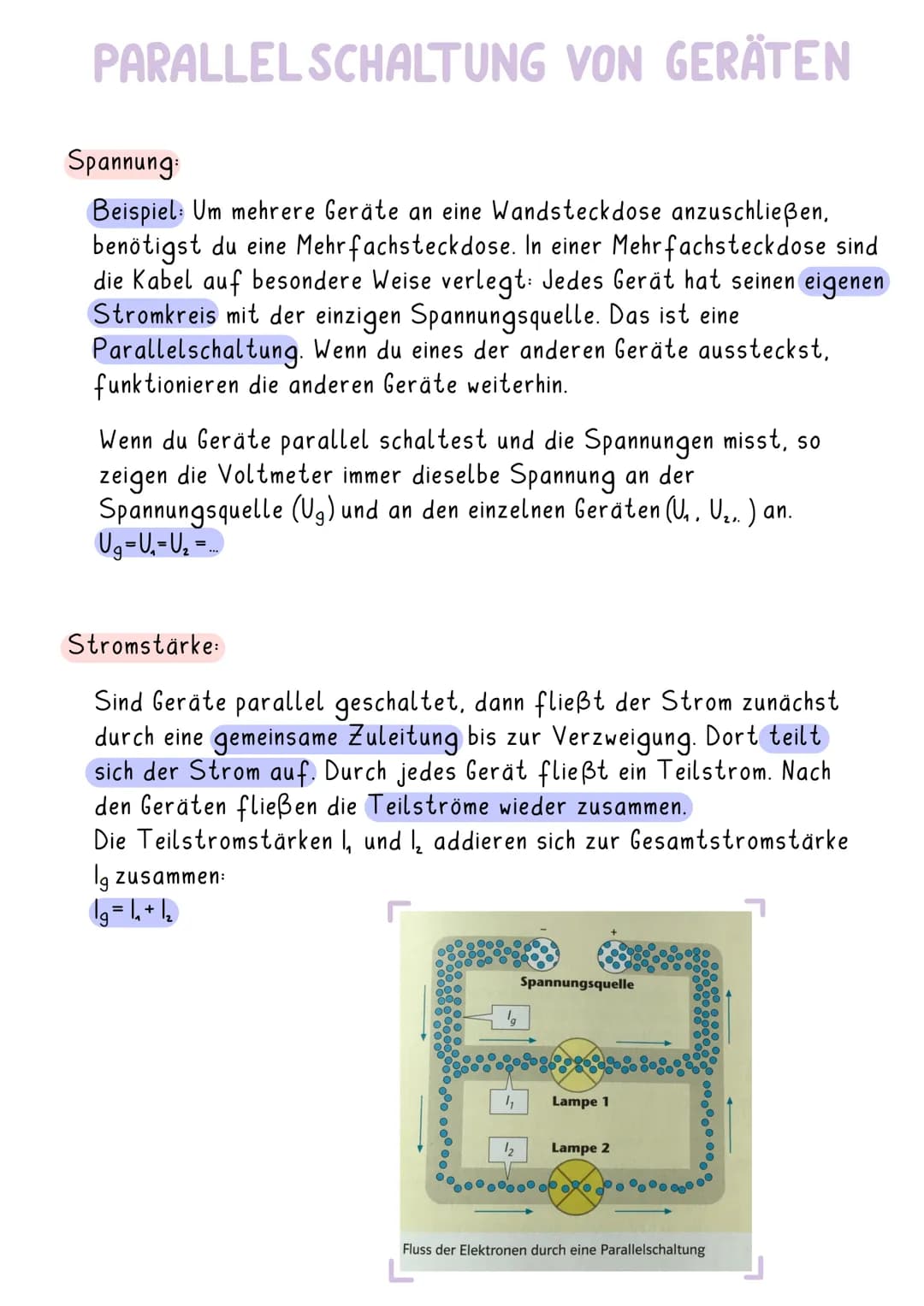 PARALLEL SCHALTUNG VON GERÄTEN
Spannung:
Beispiel: Um mehrere Geräte an eine Wandsteckdose anzuschließen,
benötigst du eine Mehrfachsteckdos