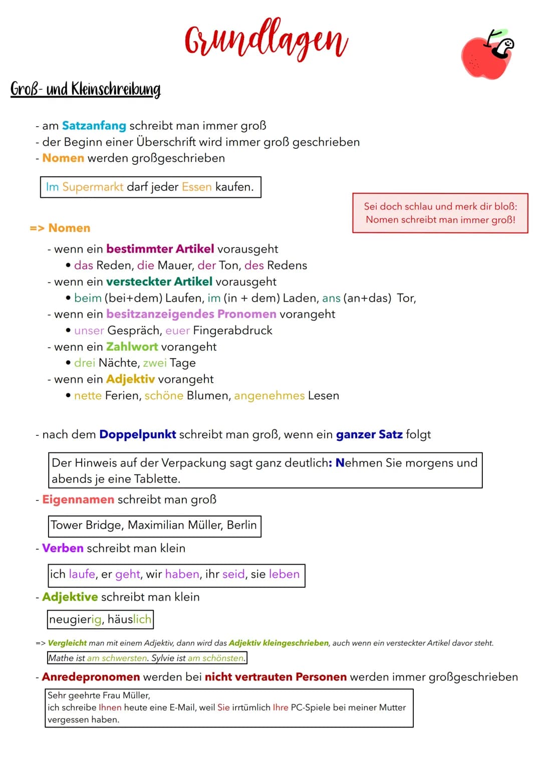 Groß- und Kleinschreibung
Grundlagen
- am Satzanfang schreibt man immer groß
- der Beginn einer Überschrift wird immer groß geschrieben
- No