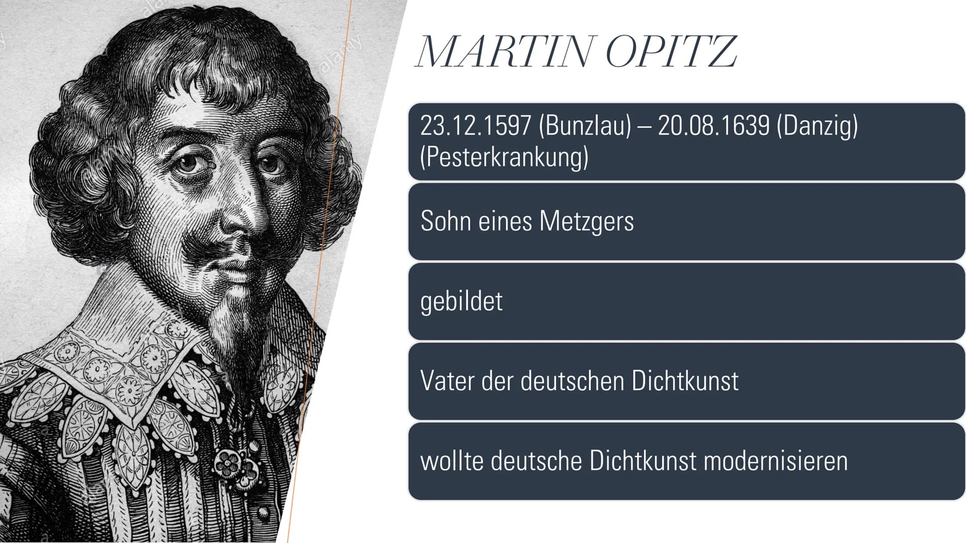 ANDREAS GRYPHIUS
UND
MARTIN OPITZ
DICHTER DES BAROCKS Referat
Martin Opitz von Boberfeld
(23.12.1597 - 20.08.1639)
Er starb an einer Pesterk