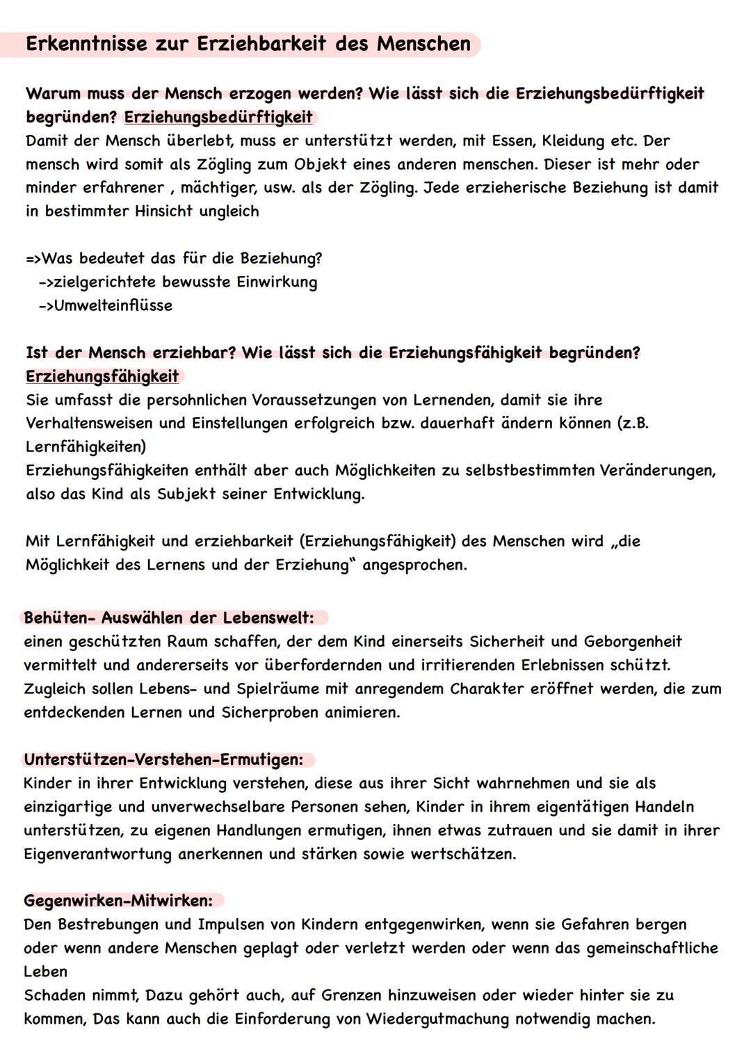 Lerninhalte für die
Klausur
Was ist Erziehung (Definition +
Schaubild)
• Was sind Aufgaben der Erziehung?
• Erkenntnisse zur Erziehbarkeit d