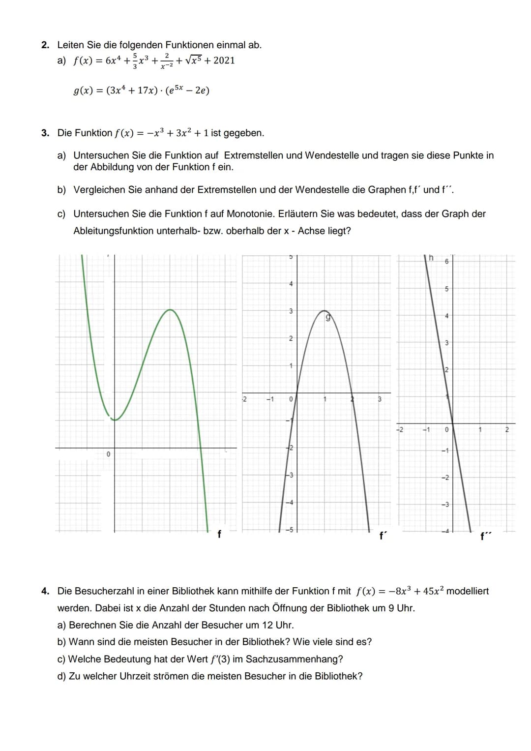 Name:....
4
-2
1. Die Funktion f(x) = -x² + 3x + 4 ist gegeben. Beantworten Sie folgende Aufgaben:
a) Bestimmen Sie die Schnittpunkte des Gr