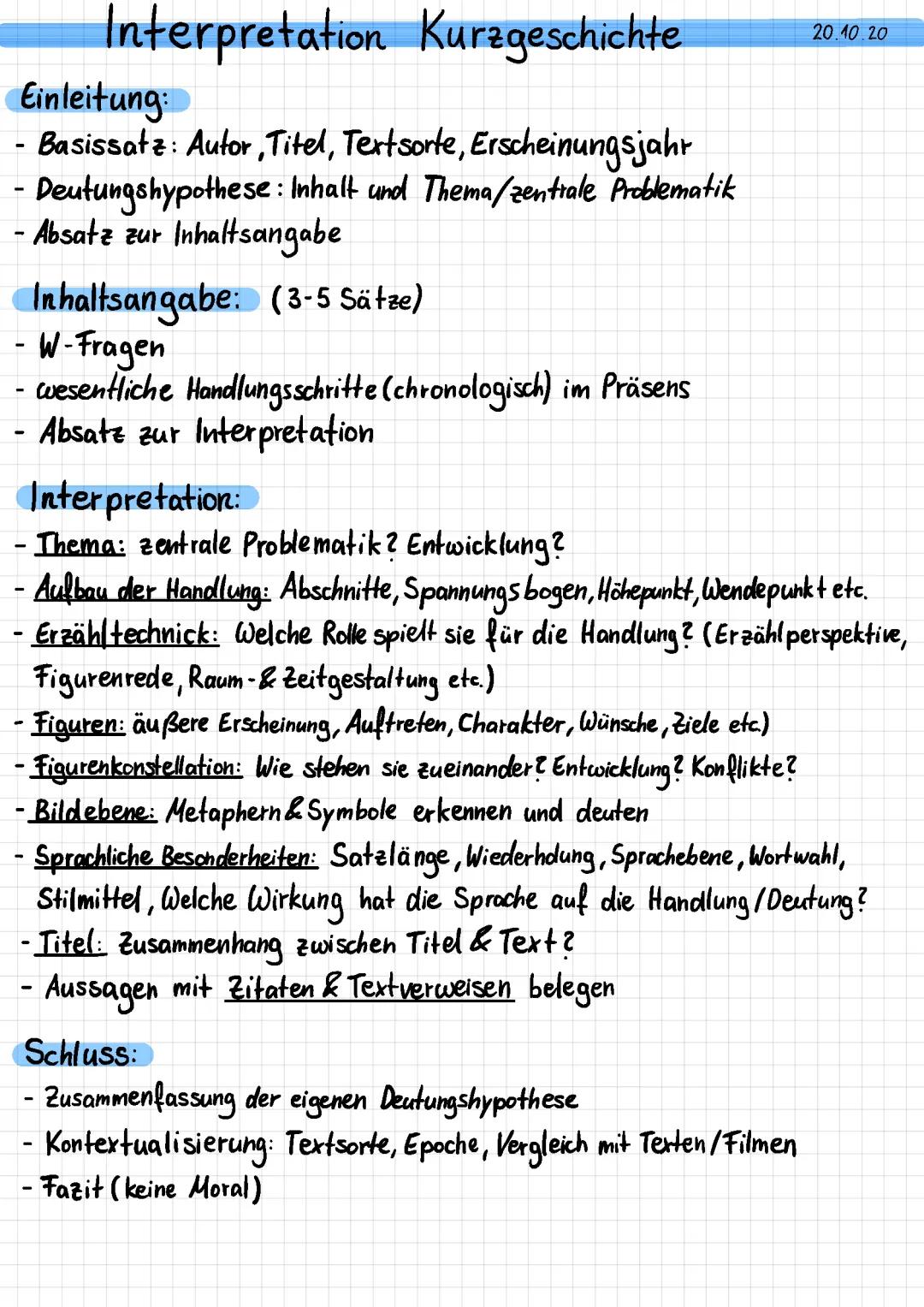 Kurzgeschichten Interpretation Beispiel: Klasse 8, 9, 10, 11 und Abitur