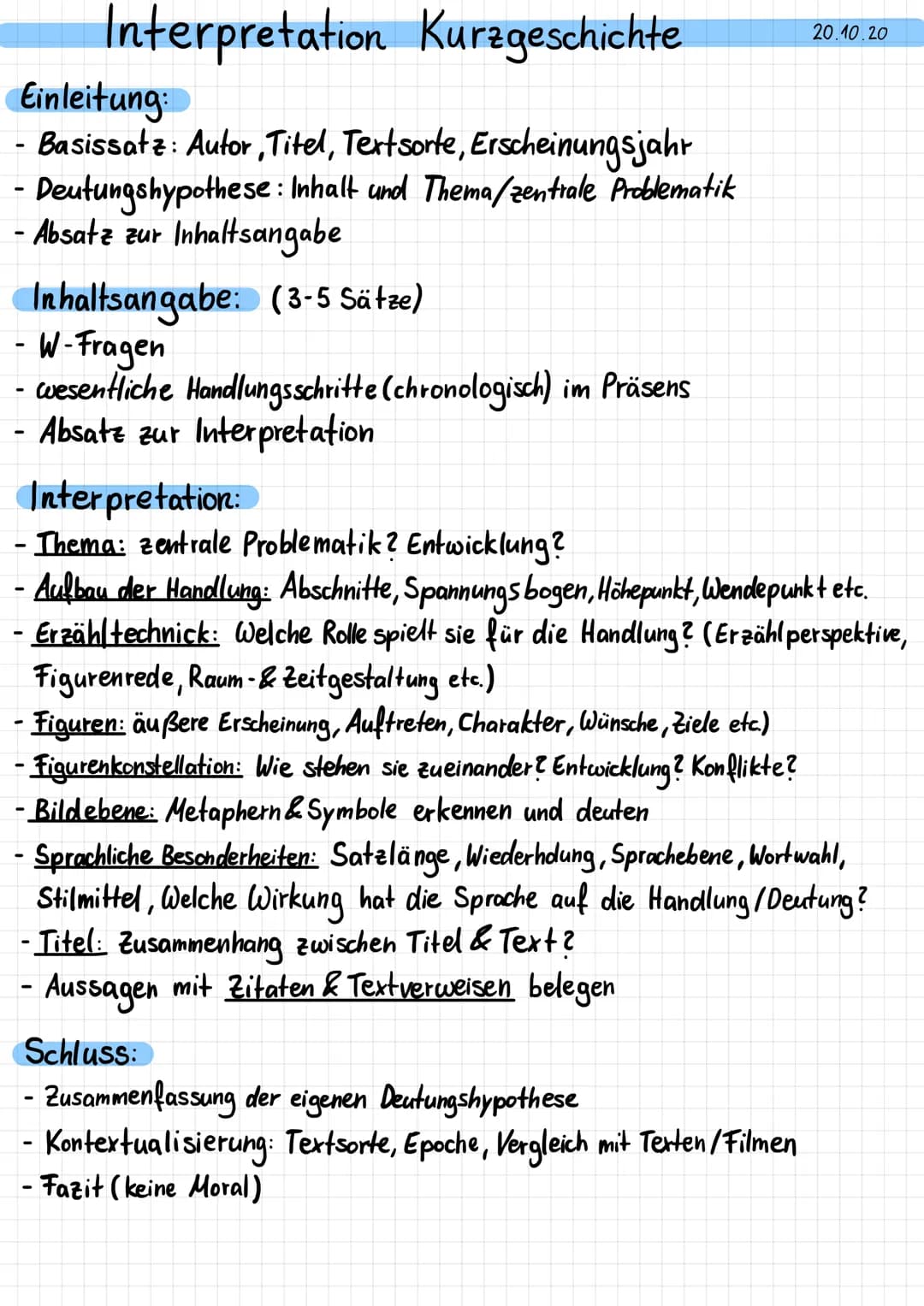 Interpretation Kurzgeschichte
Einleitung:
- Basissatz: Autor, Titel, Textsorte, Erscheinungsjahr
Deutungshypothese: Inhalt und Thema/zentral