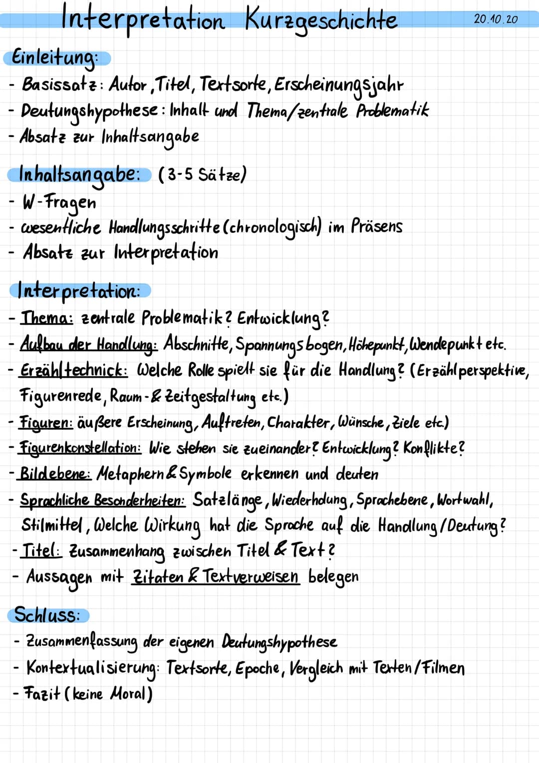 Interpretation Kurzgeschichte
Einleitung:
- Basissatz: Autor, Titel, Textsorte, Erscheinungsjahr
Deutungshypothese: Inhalt und Thema/zentral