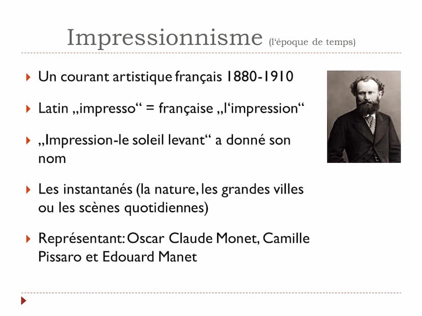 Claude Monet
Impressionnisme Nom de l'école
La matière
Prof
Nom de présentateur
E Jā
Oscar Claude Monet était un artiste de l'époque de l'im