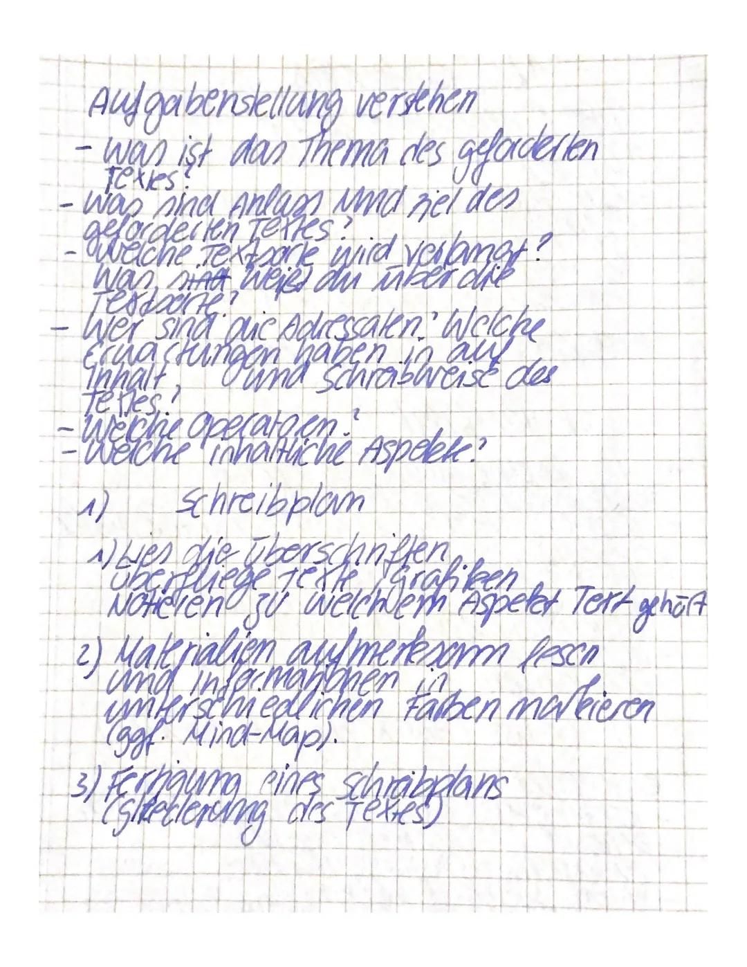 Maternalgesitzres
Schreiben
(Deutsch)
Operatoren:
Beschreiben wiedergeben lzusammen-
Jassen /darlegen
<-
Textaussagen oder sachverhalte
in e