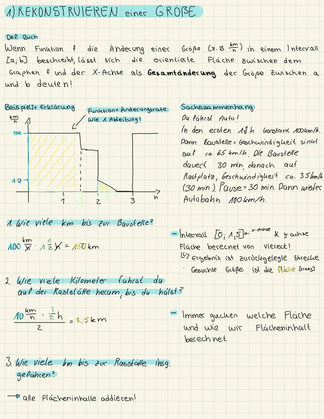 1) REKONSTRUIEREN einer GRÖBE
Def. Buch
Wenn Funktion
die
Anderung einer
Größe (2.13 km) in einem Intervall
Flache zwischen dem
[a, b] besch
