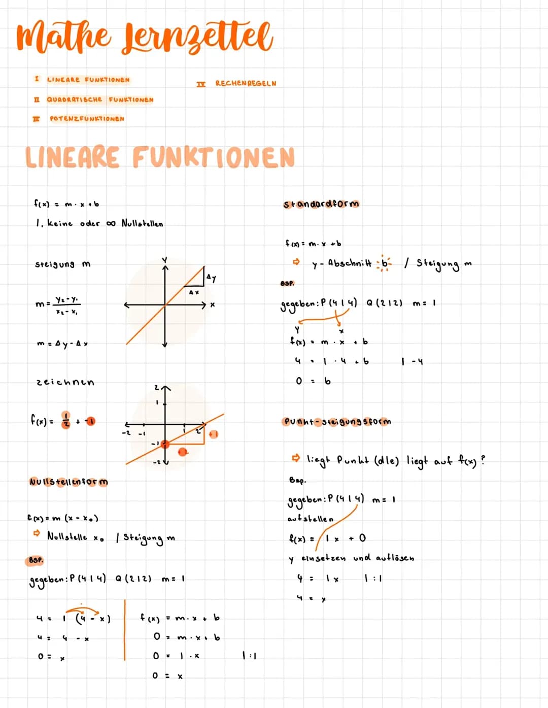 Lernzettel lineare- quadratische und potenzfunktionen