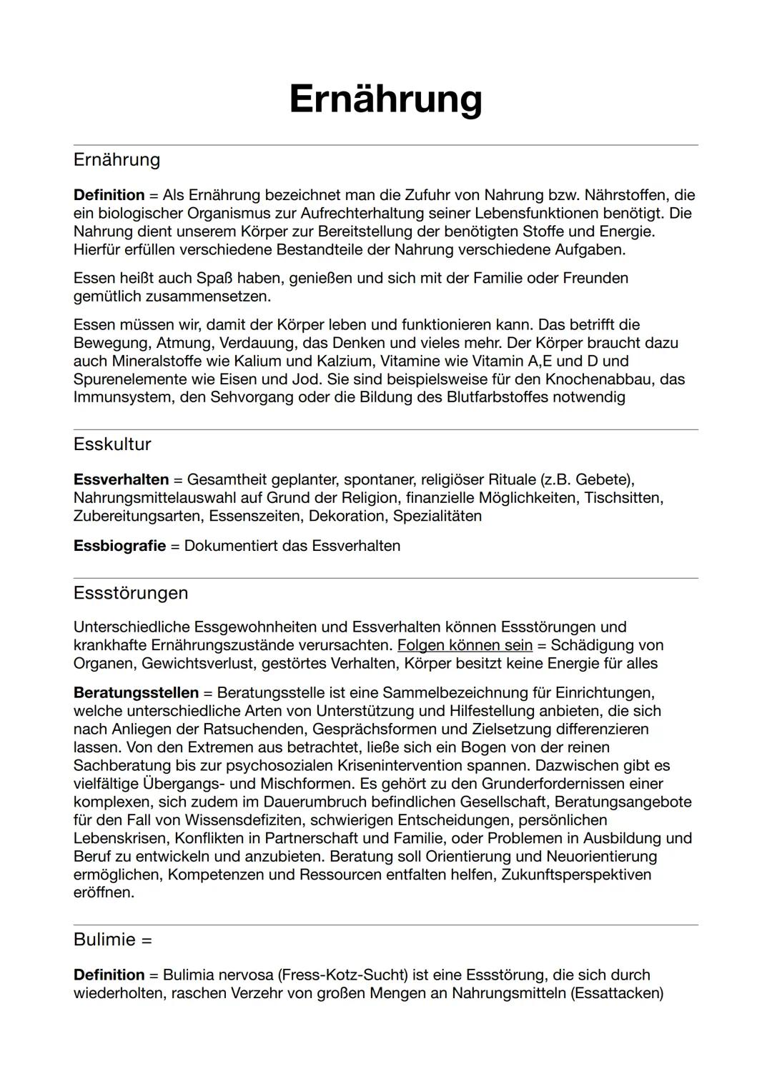 Ernährung
Ernährung
Definition = Als Ernährung bezeichnet man die Zufuhr von Nahrung bzw. Nährstoffen, die
ein biologischer Organismus zur A
