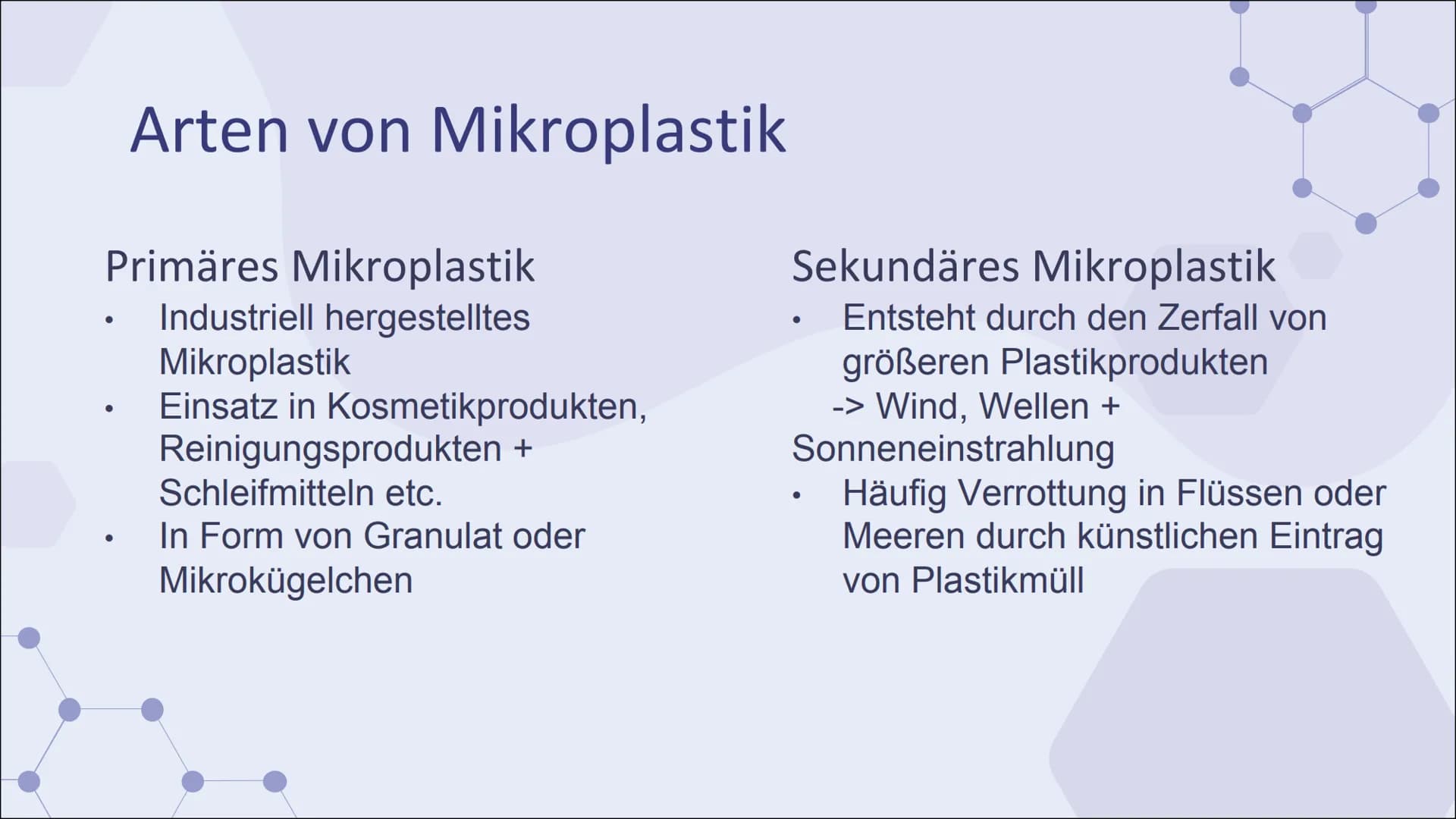 Mikroplastik
Eine Präsentation von ..... & Jill Inhaltsverzeichnis
Definition
Arten von Mikroplastik
Vorkommen
-> Produkte
Ursprung
Folgen f