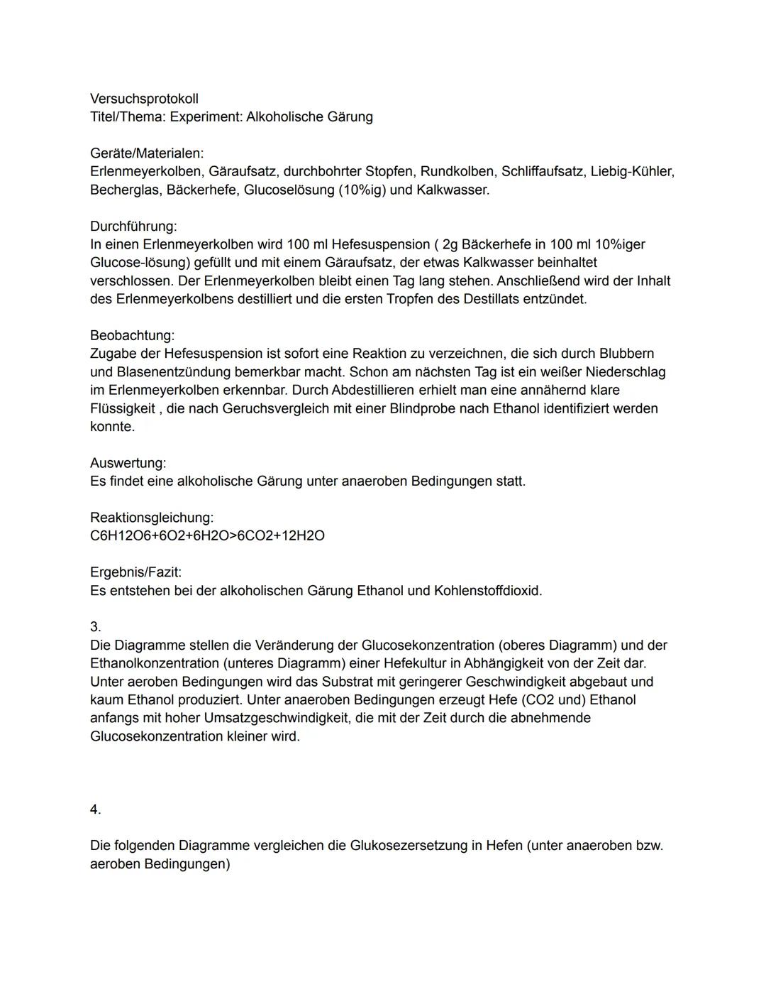 Versuchsprotokoll
Titel/Thema: Experiment: Alkoholische Gärung
Geräte/Materialen:
Erlenmeyerkolben, Gäraufsatz, durchbohrter Stopfen, Rundko