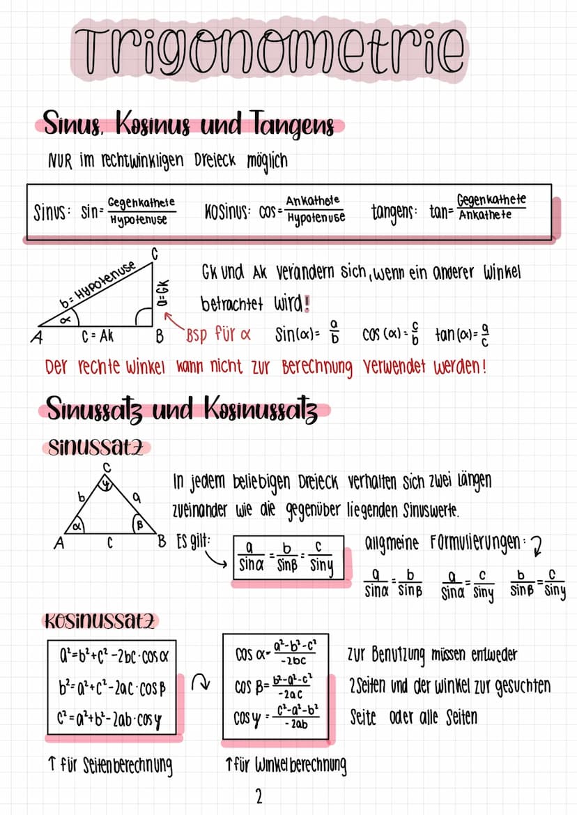 satz des Phythagoras →gilt NUR für rechtwinklige Dreiecke
Begriffe am rechtwinkligen Dreieck:
C
b
A
Trigonometrie
a
G
Die Hypotenuse (Hy) is