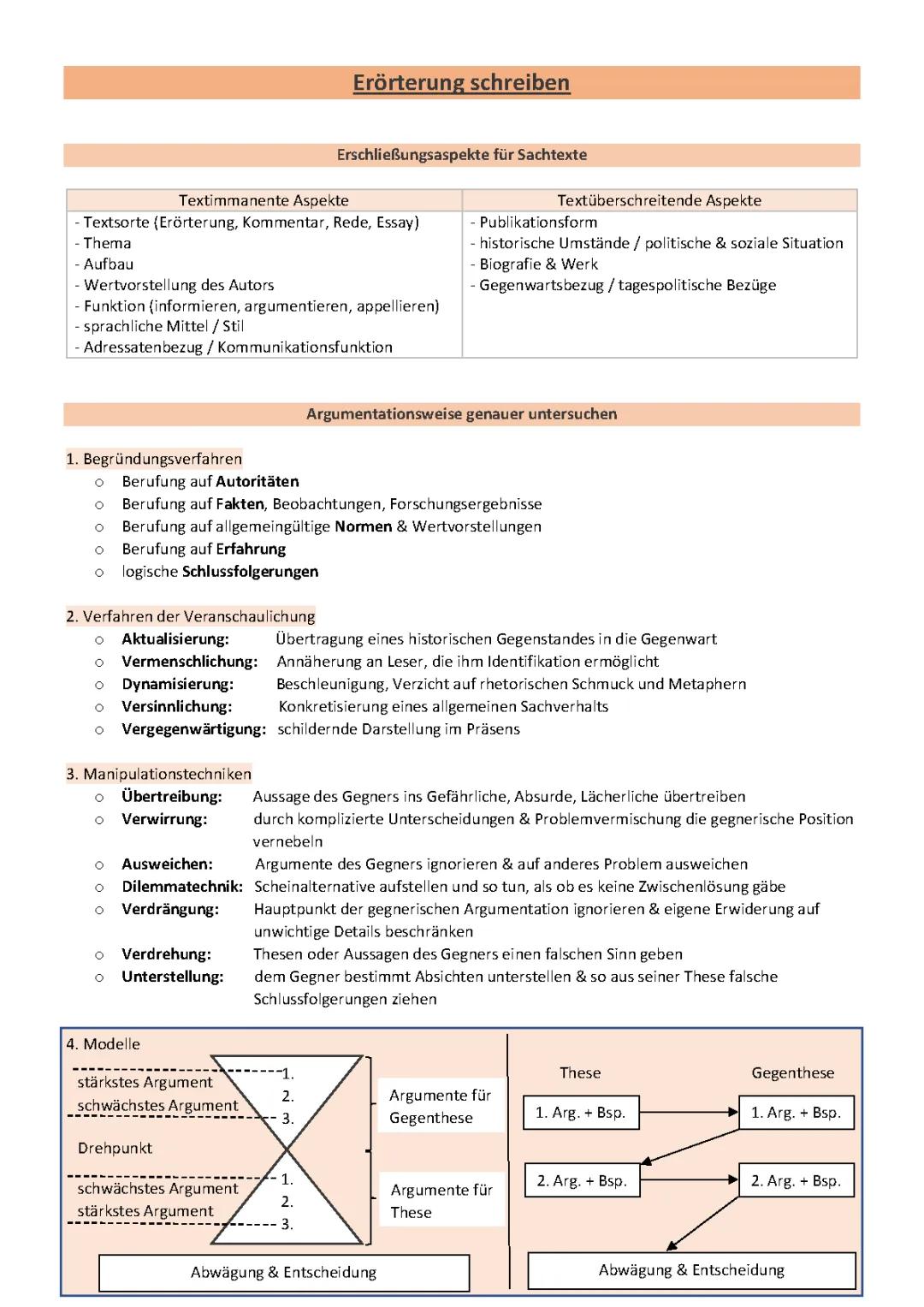 Erörterung schreiben: Aufbau, Beispiele und Musterlösungen als PDF