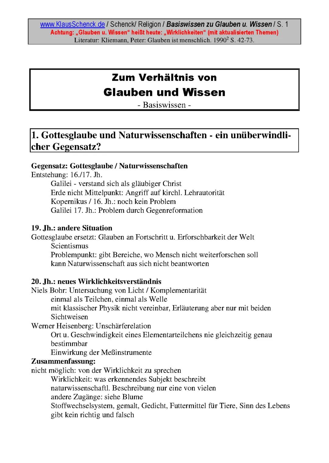 Glauben und Wissen: Unterschiede und Gemeinsamkeiten - Thema im Ethikunterricht