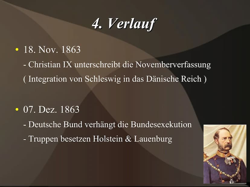 
<h2 id="hintergrndeauslser">Hintergründe / Auslöser</h2>
<p>Der Deutsch-Dänische Krieg wurde durch die Eskalation der Schleswig-Holstein-Fr