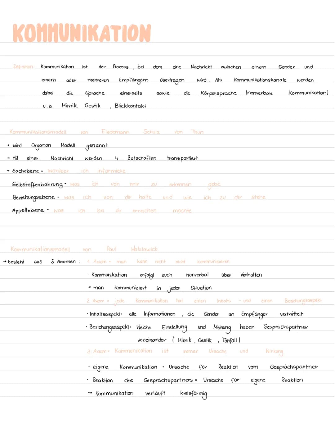 KOMMUNIKATION
Definition Kommunikation ist
→ Mit
einem
einer
ader
dabei
die
- Sachebene - Worüber
Kommunikationsmodell von Friedemann
→ wird