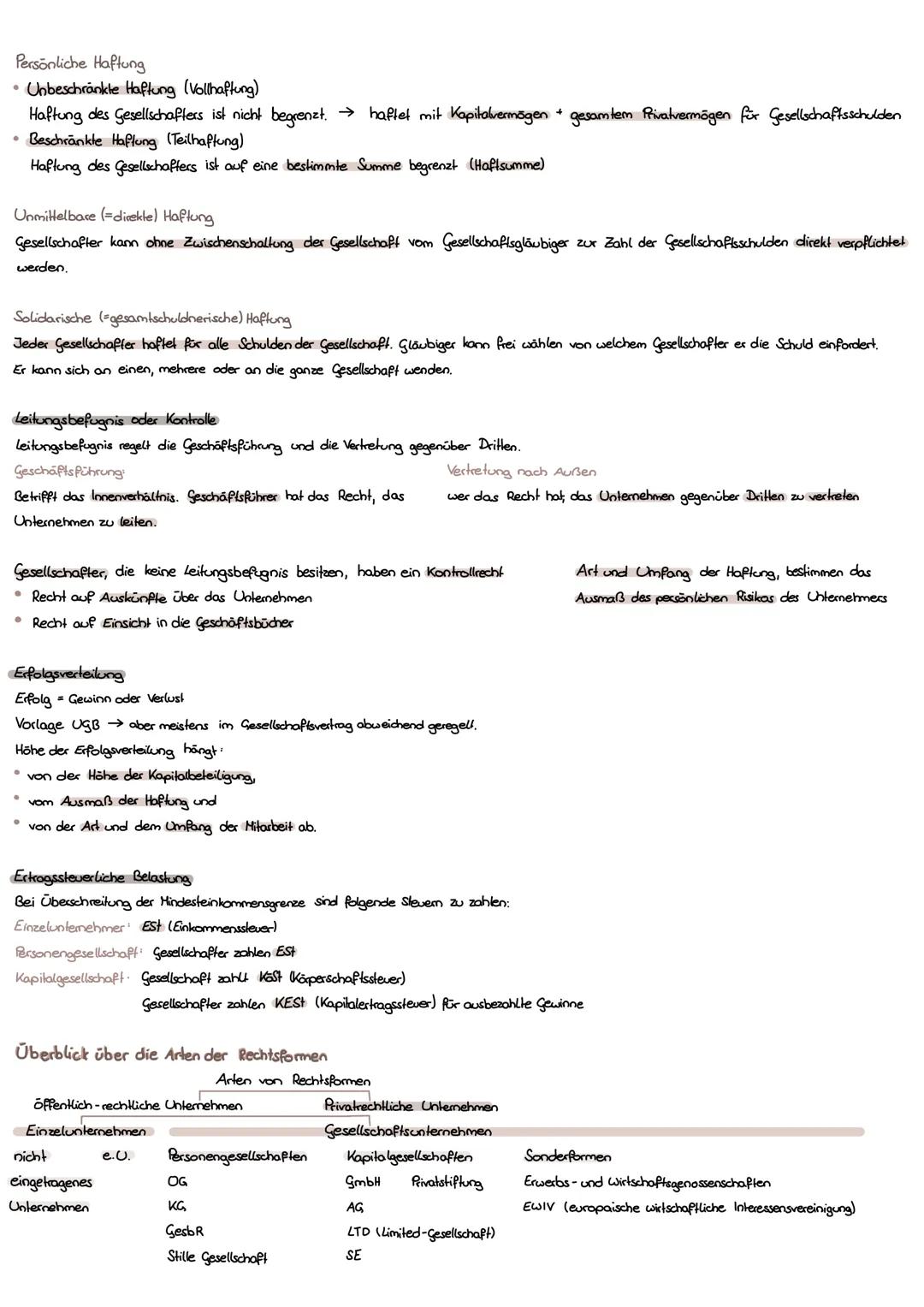 Kriterien für die Wahl der Idealen Rechtsform
Anzahl der Gesellschafter Kapital-
und Art der Beteiligung aufbringung
ang Haft
Unternehmen al