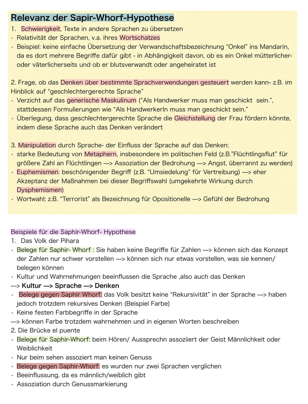 Linguistisches Relativitätsprinzip
"Unterschiedliche Wahrnehmung durch
unterschiedliche Sprache"
Die Saphir-Whorf-Hypothese
.
--> Sprachenab