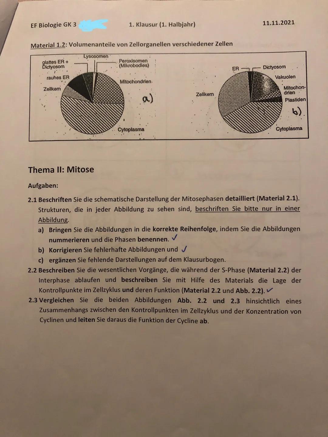 EF Biologie GK 3 -
Material 2.2: Der Zellzyklus
Der Prozess der Zellverdopplung setzt sich aus der Mitose und der Interphase zusammen. Die
I