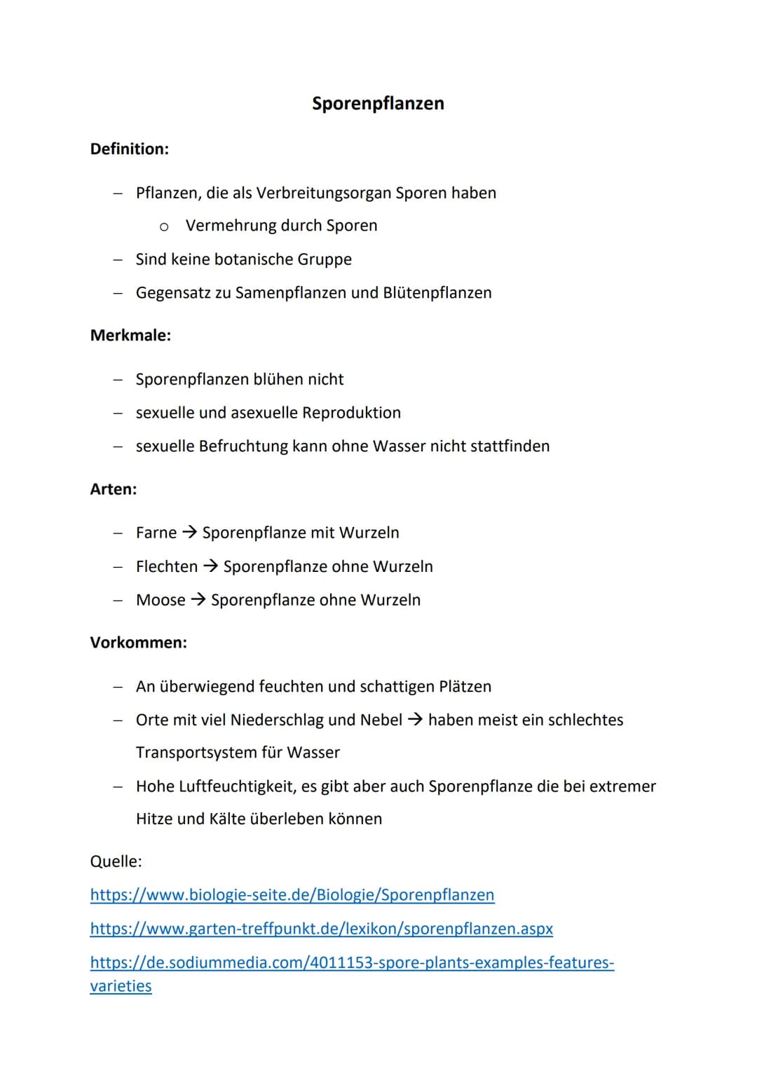 Definition:
Pflanzen, die als Verbreitungsorgan Sporen haben
o Vermehrung durch Sporen
Sind keine botanische Gruppe
Gegensatz zu Samenpflanz