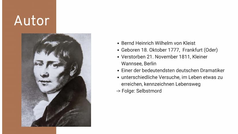 Der
zerbrochene
Krug
Heinrich von Kleist
Ein Fach
Deutsch
Schöningh
Heinrich
von Kleist
Der
zerbrochne
Krug Inhaltsangabe
• Informationen zu
