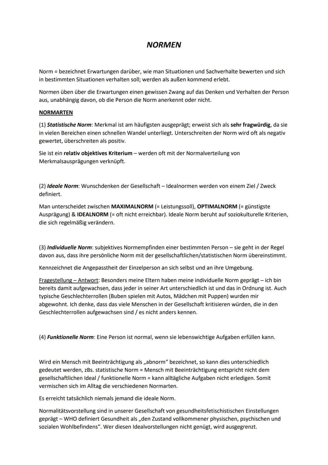 NORMEN
Norm = bezeichnet Erwartungen darüber, wie man Situationen und Sachverhalte bewerten und sich
in bestimmten Situationen verhalten sol