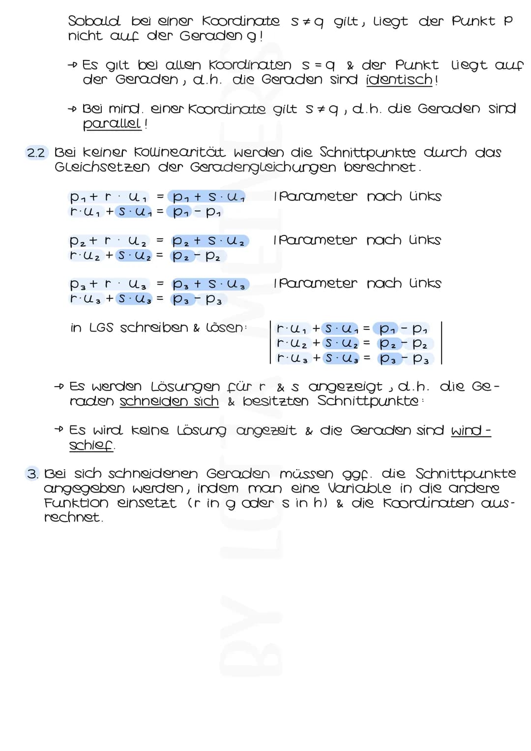 Lagebeziehung Gerade - Gerade
Sind die Richtungsvektoren ù &
✓ ein vielfaches von einander?
NEIN
Hat die Gleichung
p+rů=a+s✓ eine Lösung?
NE