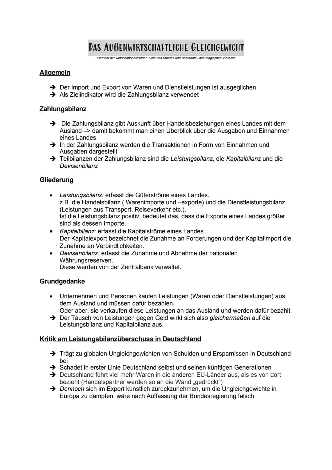 Allgemein
→ Der Import und Export von Waren und Dienstleistungen ist ausgeglichen
➜ Als Zielindikator wird die Zahlungsbilanz verwendet
Zahl