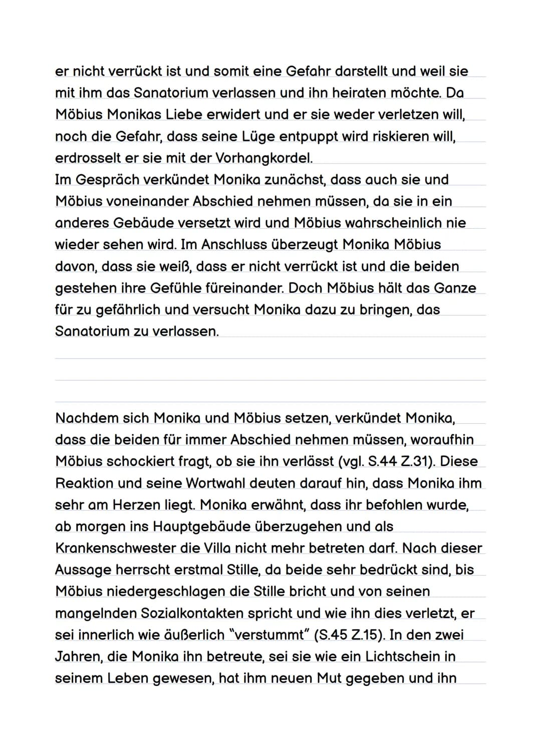 Szenenanalyce
Im Folgenden wird das Gespräch zwischen Möbius und
Schwester Monika auf den Seiten 44-47 des Dramas "Die
Physiker" von Friedri