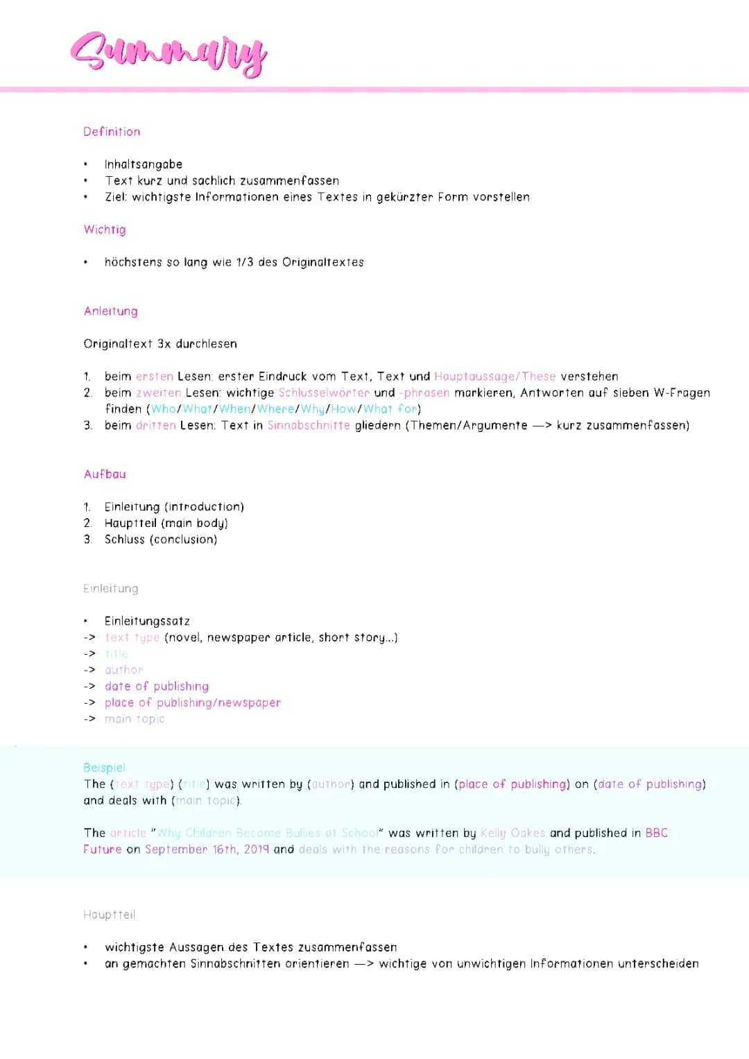 Aufbau Summary