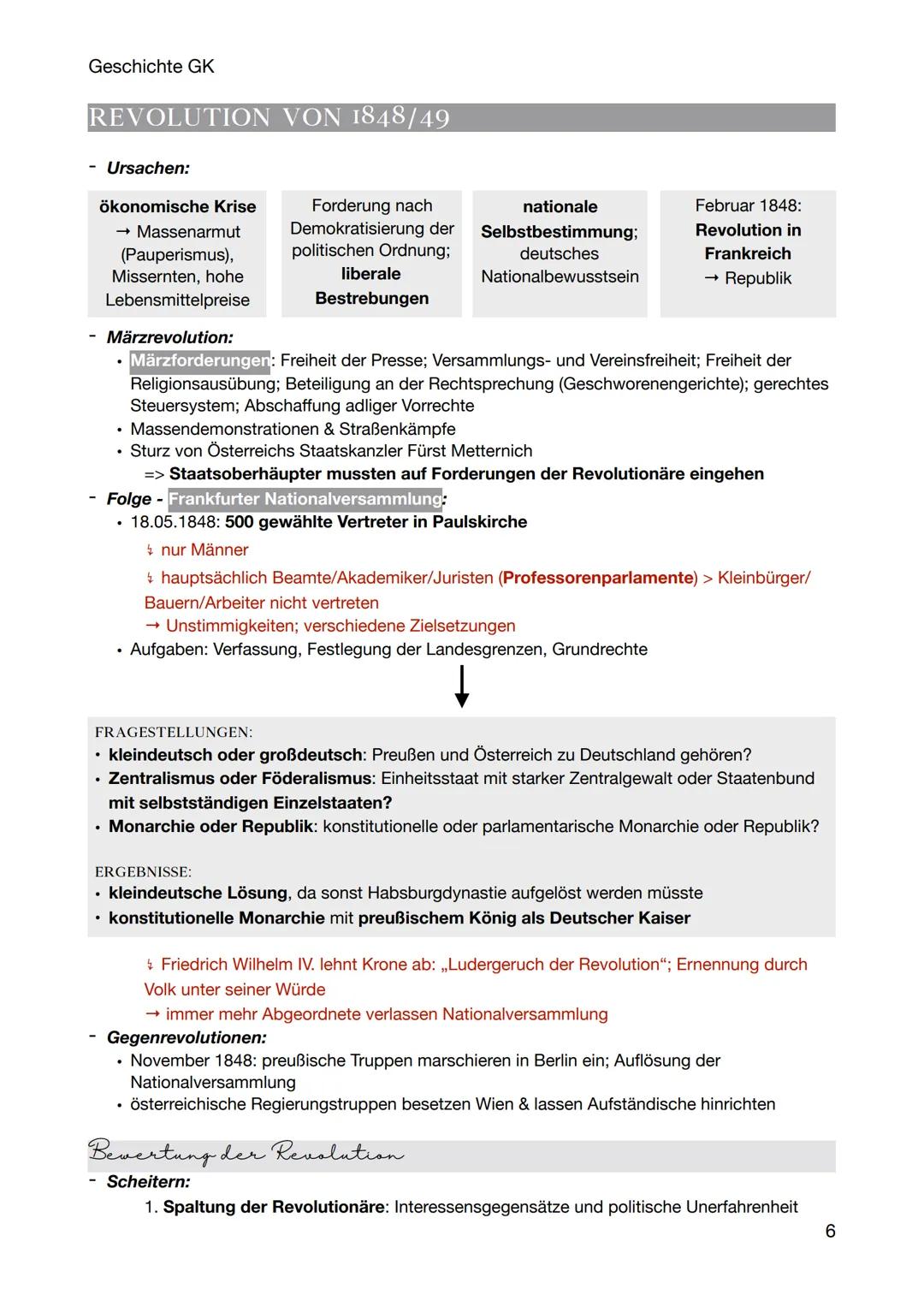 Geschichte GK
REVOLUTION VON 1848/49
Ursachen:
ökonomische Krise
→ Massenarmut
(Pauperismus),
Missernten, hohe
Lebensmittelpreise
- Märzrevo