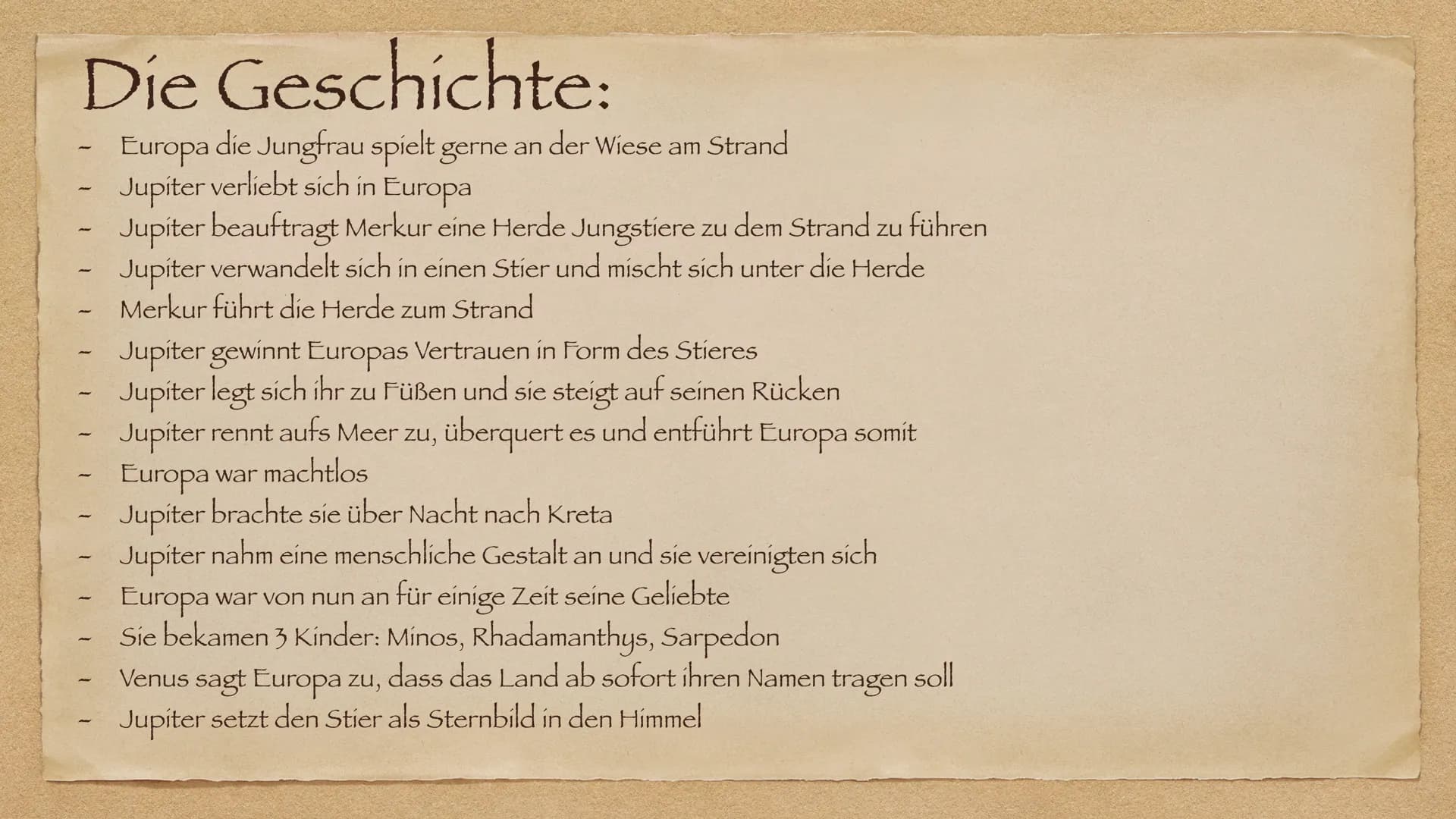 Liliana
Europa und Jupiter
Ovid Metamorphosen
& Hannah Jelinski Die Charaktere
Jupiter: Götterkönig
Merkur: Gott der Hirten und der Reisende