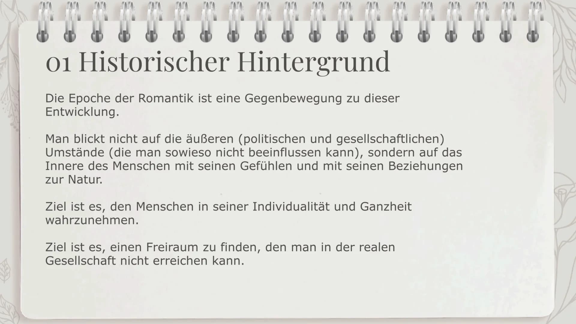 Epoche der
Romantik
3m Inhalt
01
Historischer
Hintergrund
02
Motive,
Symbole, Form
$$
03
Bekannte
Werke 01 Historischer Hintergrund
Die Epoc