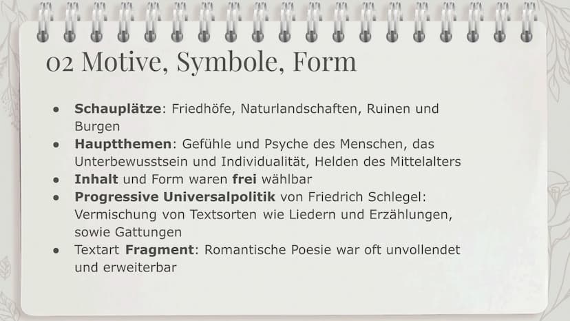 Epoche der
Romantik
3m Inhalt
01
Historischer
Hintergrund
02
Motive,
Symbole, Form
$$
03
Bekannte
Werke 01 Historischer Hintergrund
Die Epoc