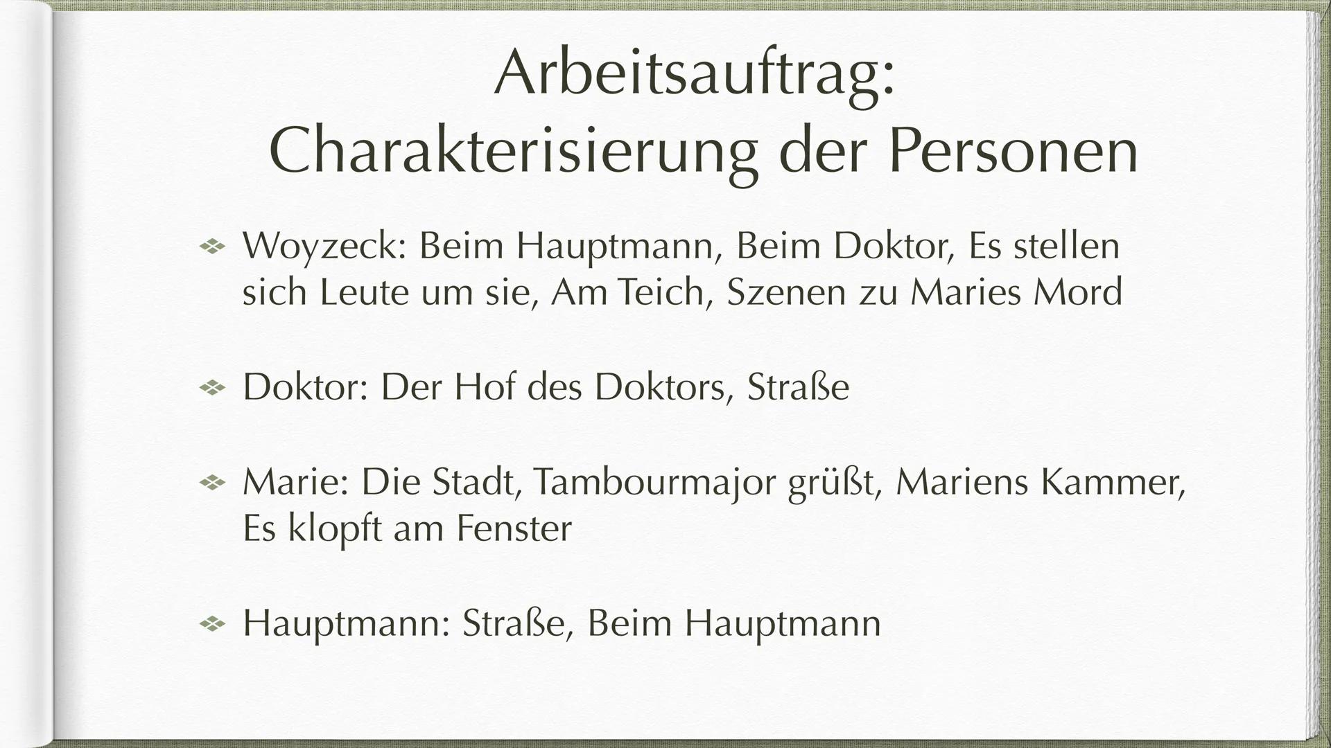  Georg Büchner und
Woyzeck als offenes Drama GLIEDERUNG
→ Die 3 aristotelischen Einheiten
→ Geschlossenes und offenes Drama - nach
Gustav Fr