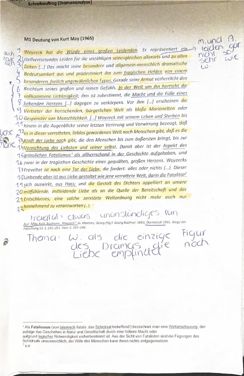 Fach
D
Klasse
eA M1
Lehrer
Arbeit Nr.
2
Semester 3: Georg Büchner: Woyzeck
(Vorabitur)
Name: Flen
Datum:
24 11 23
Hilfsmittel: Duden, Woyzec